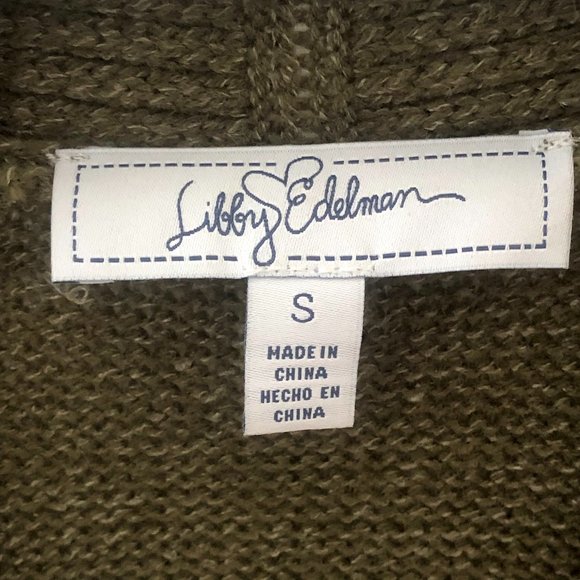 Libby Edelman Cardigan Green Open Front Pockets Applique Knit Sweater SMALL - Picture 7 of 11